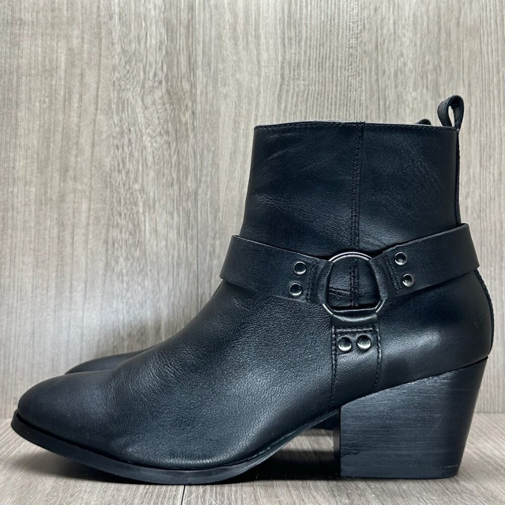 House of Harlow 1960 Boots Women 8 Portia Biker Harness Block Heel Leather Black - Picture 3 of 14